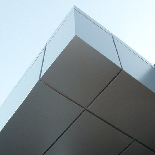 A2 fire-rated composite panel facade corner